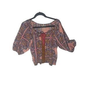 One World Live And‎ Let Let Live Blouse Paisley Women's Sz L  Boho Cottagecore